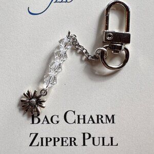 Silver Bag Charm with Crystal Beads | Zipper Pull Accessory